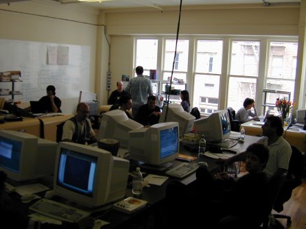 Office environment with workstations distributed in U-shape