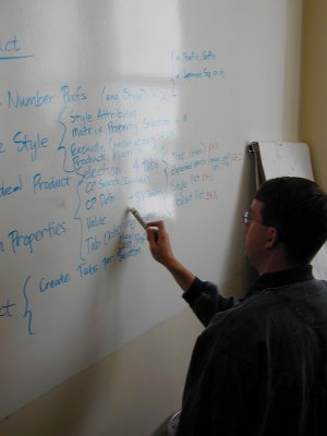 kevin in front of the board estimating a story