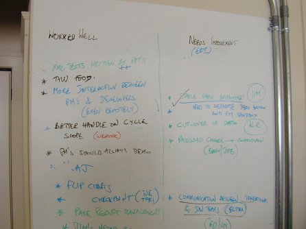 A poster with two columns full of text, worked well and needs improvement