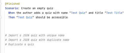 gherkin file with test scenario comments