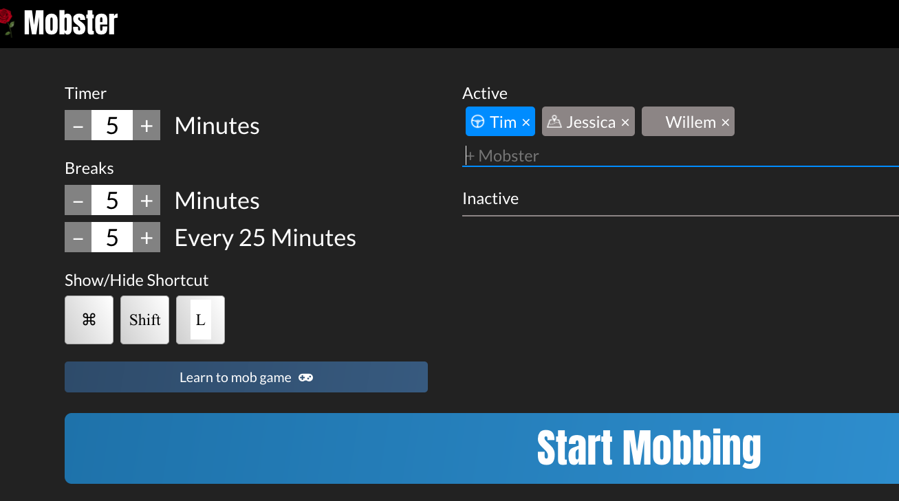 Mobster timer with names entered