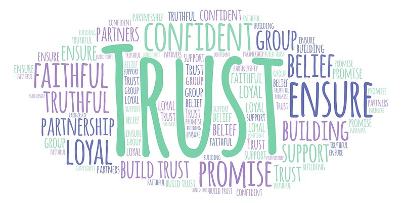 Word cloud with "trust" being the largest value in the middle.